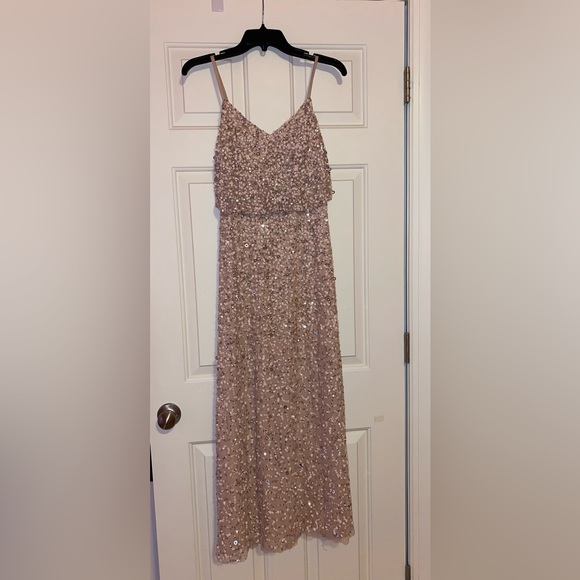 Adrianna Papell sequin blouson bridesmaid gown dress in blush color - Picture 2 of 11